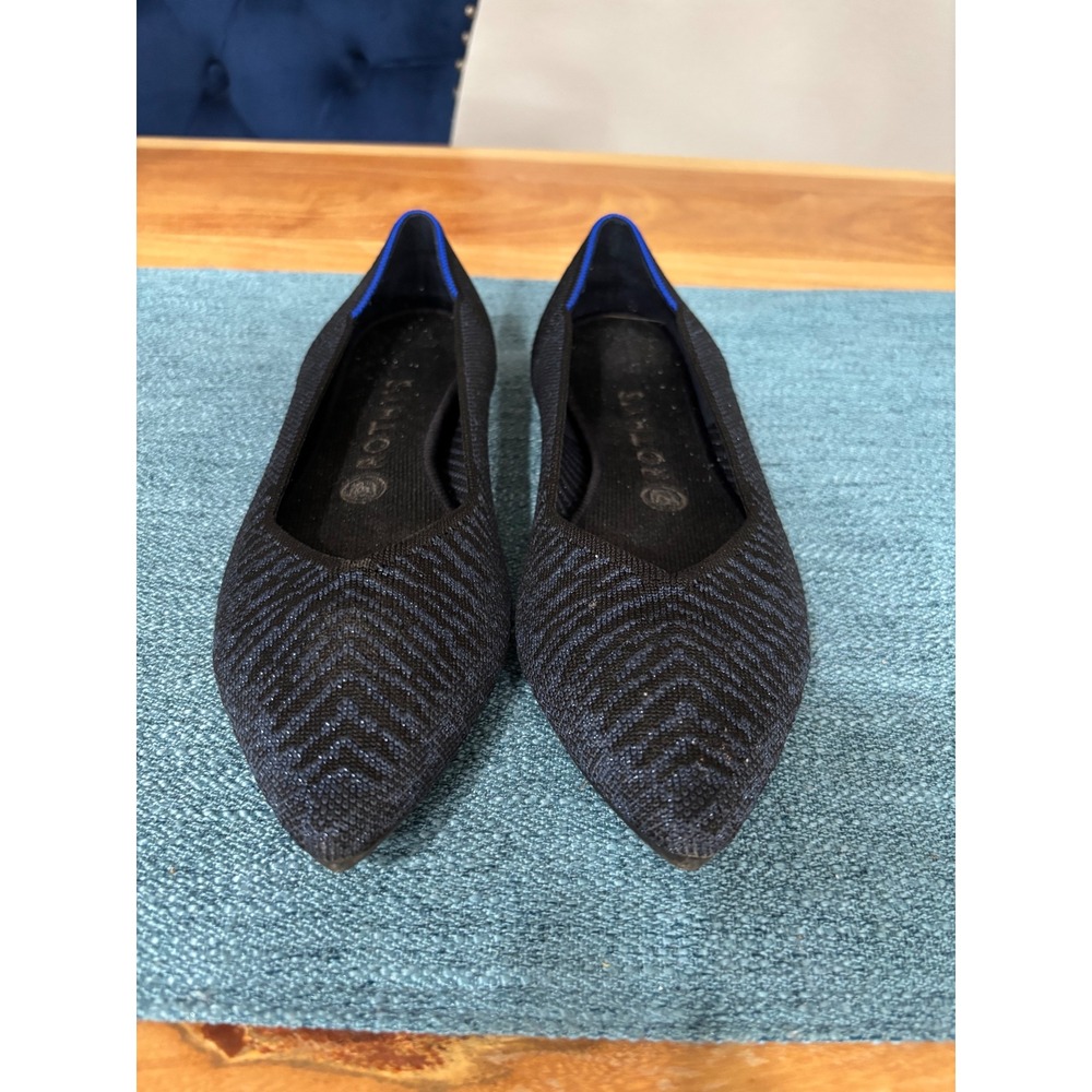 Rothys The Point Navy Black Chevron Metallic Knit Pointed Toe Flats Size 9.5